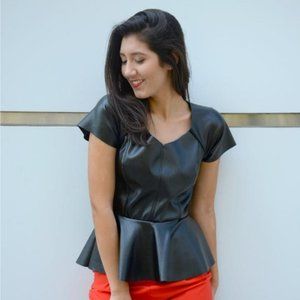 Black Faux Leather Peplum Top